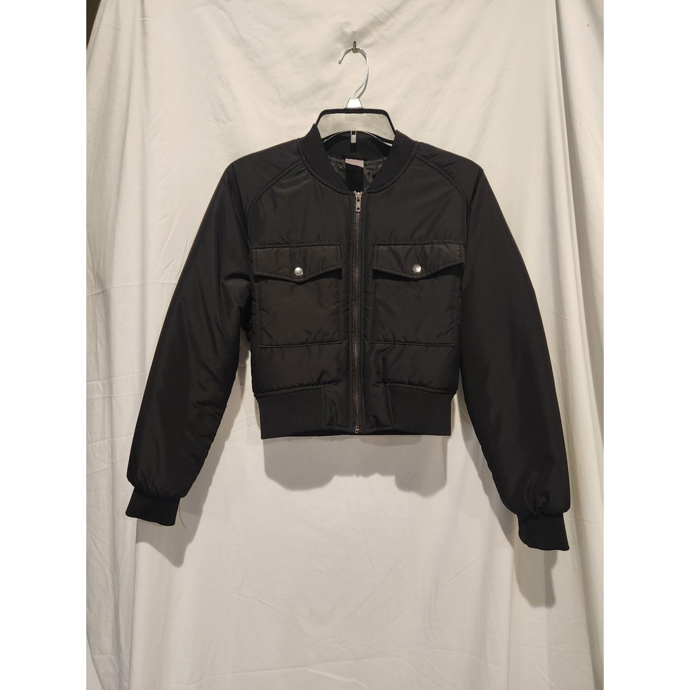 No Boundaries Black Cropped Bomber Jacket Utility Pockets Medium 7-9
